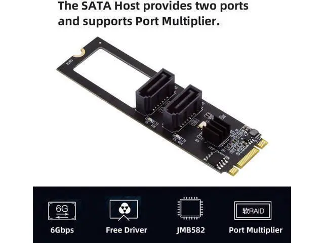 Alt view image 4 of 6 - Vertical JMB582 2280 NGFF Key B+M PCI Express to SATA 3.0 6Gbps Dual Ports Adapter Converter Hard Drive Extension Card