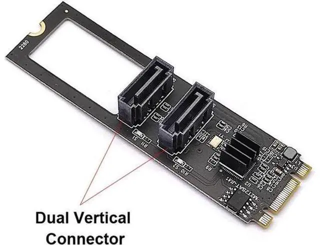 Alt view image 2 of 6 - Vertical JMB582 2280 NGFF Key B+M PCI Express to SATA 3.0 6Gbps Dual Ports Adapter Converter Hard Drive Extension Card