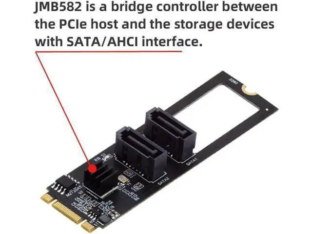 Alt view image 3 of 6 - Vertical JMB582 2280 NGFF Key B+M PCI Express to SATA 3.0 6Gbps Dual Ports Adapter Converter Hard Drive Extension Card
