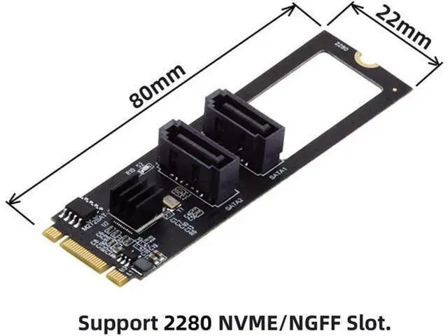Main image of Vertical JMB582 2280 NGFF Key B+M PCI Express to SATA 3.0 6Gbps Dual Ports Adapter Converter Hard Drive Extension Card
