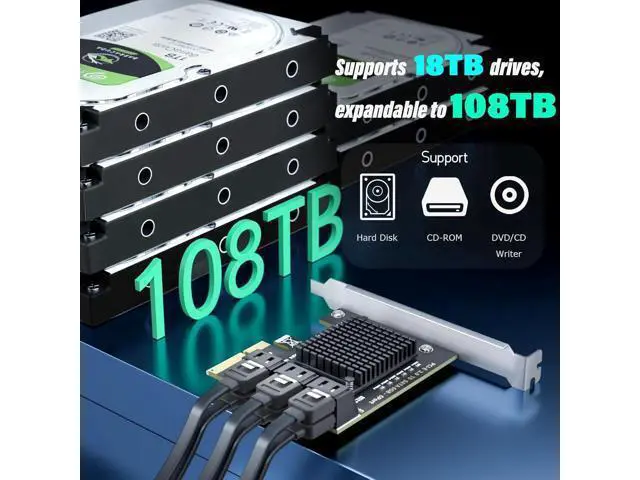 Alt view image 4 of 7 - 6-Port SATA Expansion Card (PCIe 3.0 x4 to 6Gbps SATA Card), Compatible with Windows/Mac/Linux/NAS (6 Port-PCIE X4)