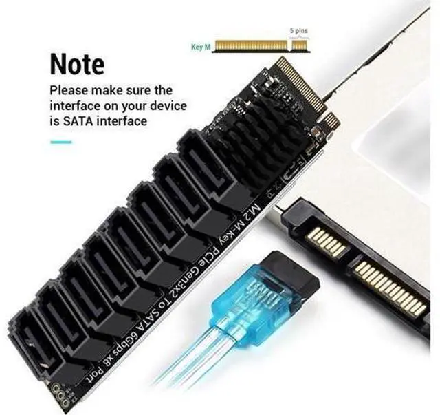 Alt view image 3 of 7 - NGFF NVME M-Key PCI Express to SATA 3.0 8 Ports 6Gbps Adapter Converter Hard Drive Extension Card 2280