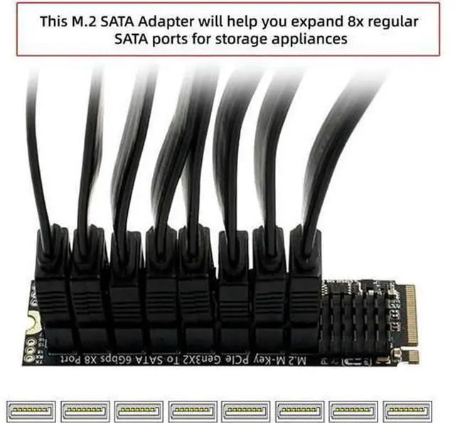Alt view image 5 of 7 - NGFF NVME M-Key PCI Express to SATA 3.0 8 Ports 6Gbps Adapter Converter Hard Drive Extension Card 2280