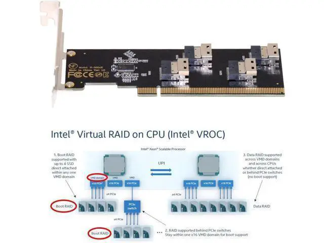 Alt view image 4 of 7 - Card Four Slimline SFF-8654 4X 4 NVME to PCIE Express 3.0 4.0 Raid Card VROC Raid0 Hyper Adapter
