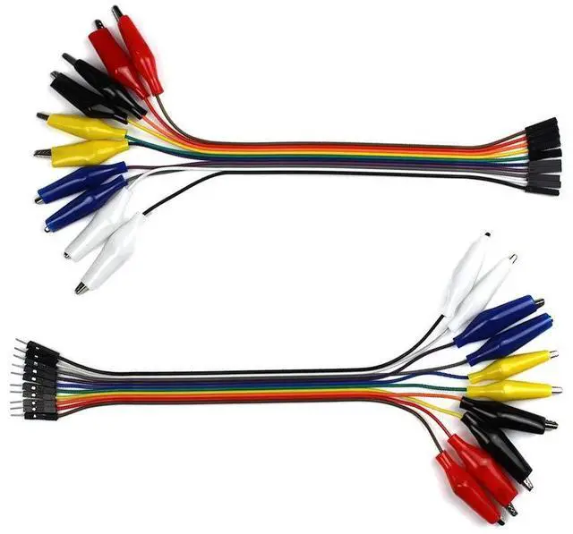 Main image of Breadboard Alligator Clip Jumpers - Gator to Male and Female Jumper Wires Test Lead 2x10pcs 8 inch for Power Supply,LED Strips, Multimeters, Arduino Lilypad and Raspberry Pi
