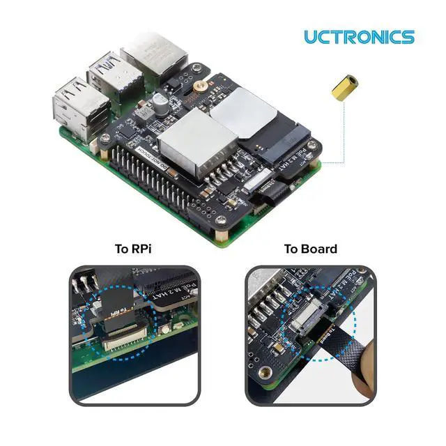 Alt view image 4 of 7 - 5V 5A NVMe PoE+ HAT for Raspberry Pi 5, PCIe to M.2 NVMe Adapter, Compatible with 2230/2242 NVMe SSDs, IEEE 802.3af/at PoE+ Power Over Ethernet