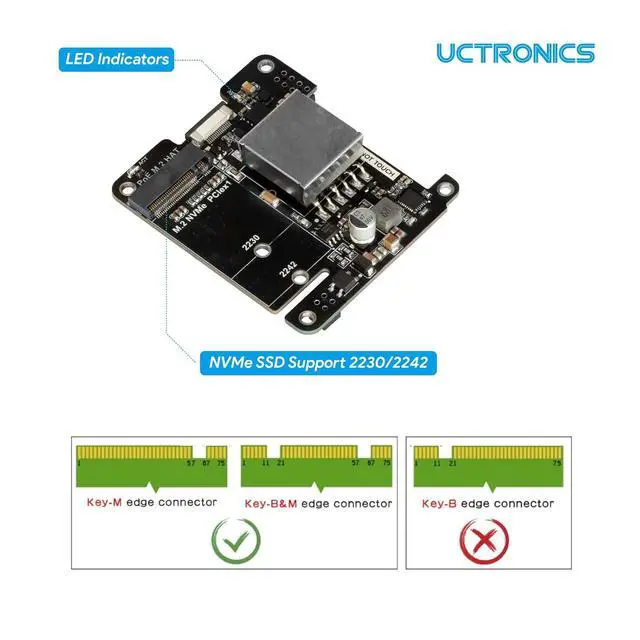 Alt view image 6 of 7 - 5V 5A NVMe PoE+ HAT for Raspberry Pi 5, PCIe to M.2 NVMe Adapter, Compatible with 2230/2242 NVMe SSDs, IEEE 802.3af/at PoE+ Power Over Ethernet