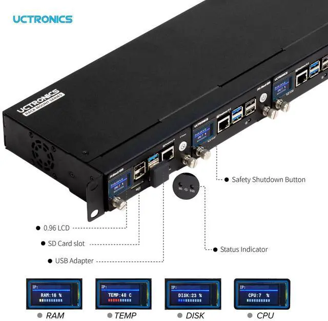 Alt view image 3 of 7 - Raspberry Pi Rack Pro, 2 × M.2 NVMe SSD Base for Pi5, 2 x SATA Shields for Pi4, with 4pcs Safe Shutdown and 0.96" Color LCD
