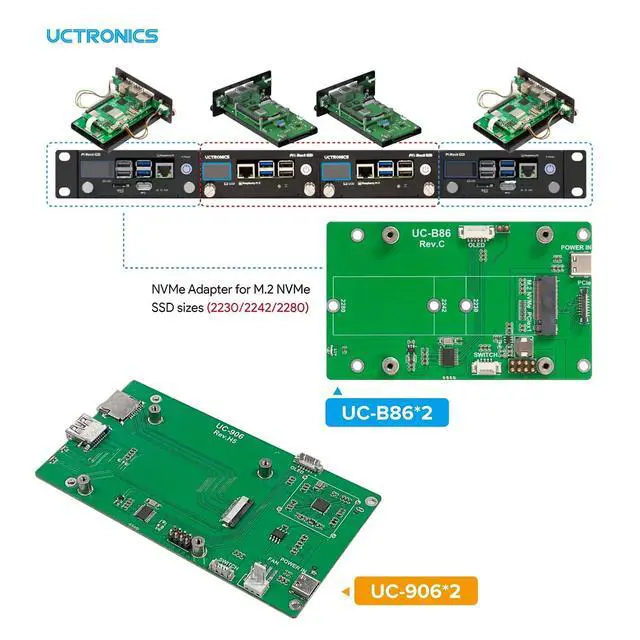 Alt view image 7 of 7 - Raspberry Pi Rack Pro, 2 × M.2 NVMe SSD Base for Pi5, 2 x SATA Shields for Pi4, with 4pcs Safe Shutdown and 0.96" Color LCD