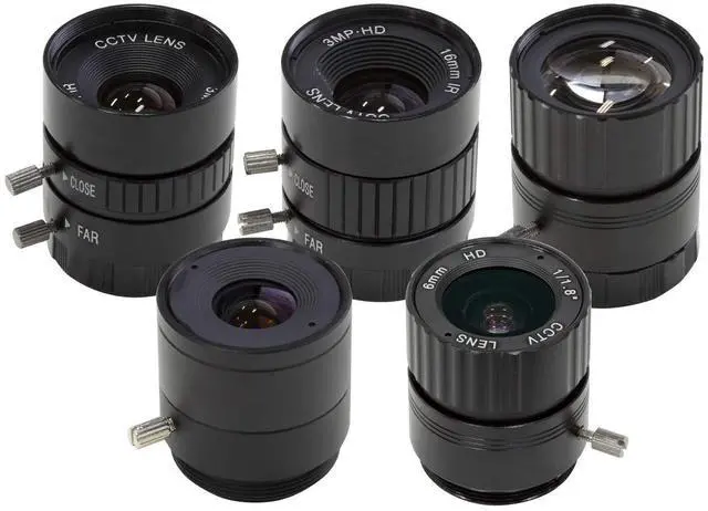 Main image of CS-Mount Lens Kit for Raspberry Pi HQ Camera (Type 1/2.3), 6mm to 25mm Focal Lengths, 65 to 14 Degrees, Telephoto, Wide Angle, Pack of 5