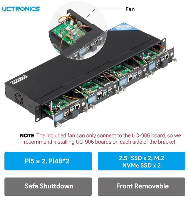 Alt view image 5 of 7 - Raspberry Pi Rack Pro, 2 × M.2 NVMe SSD Base for Pi5, 2 x SATA Shields for Pi4, with 4pcs Safe Shutdown and 0.96" Color LCD