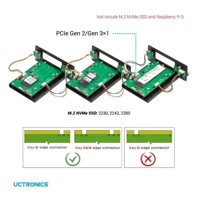 Alt view image 6 of 7 - Pi 5 Rack Pro, Raspberry Pi 5 NVMe Rack with 4 × M.2 NVMe SSD Base, PCIe to NVMe, Safe Shutdown, 0.96" Color LCD