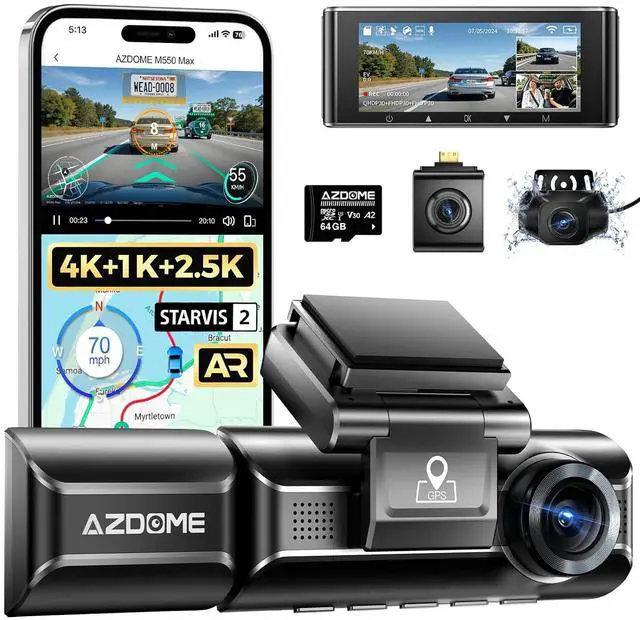 Main image of M550 Max 4K 3 Channel Dash Cam, Dual STARVIS Sensors, 4K+2.5K+1080P Front and Rear Inside Triple Car Camera, Built-in WiFi GPS, 64GB Card Included, IR Night Vision, Ride Share Accessories