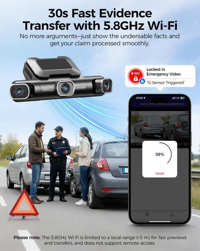 Alt view image 5 of 7 - 360° 4 Channel Dash Cam Front and Rear Inside, Built-in 128GB eMMC, 2K+1080P*3 Dashcam, Left Right, Voice Control, 5G WiFi Dash Camera for Cars with 4 Adjustable Lenses, IR Night Vision, M660