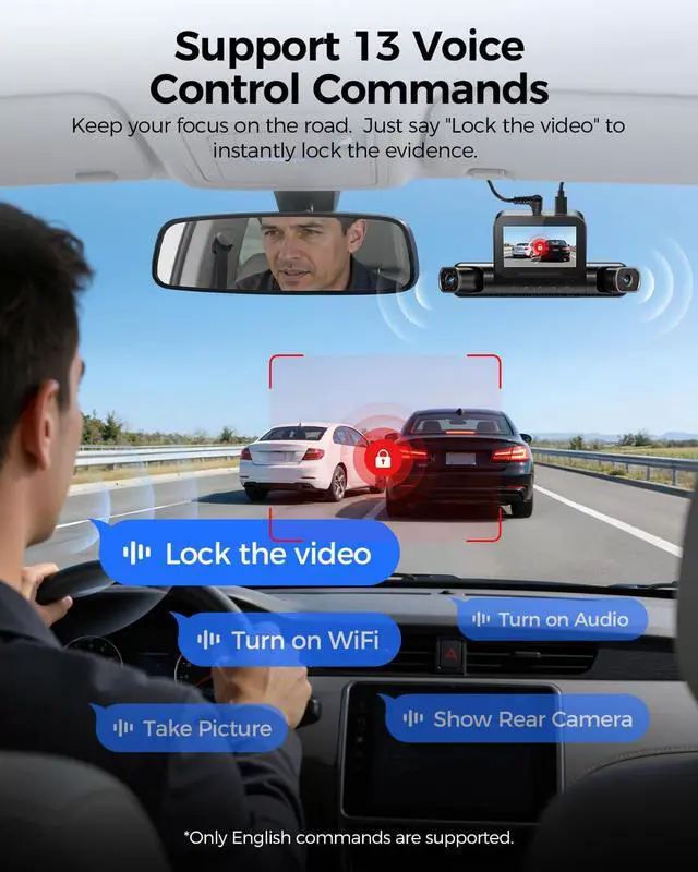 Alt view image 7 of 7 - 360° 4 Channel Dash Cam Front and Rear Inside, Built-in 128GB eMMC, 2K+1080P*3 Dashcam, Left Right, Voice Control, 5G WiFi Dash Camera for Cars with 4 Adjustable Lenses, IR Night Vision, M660