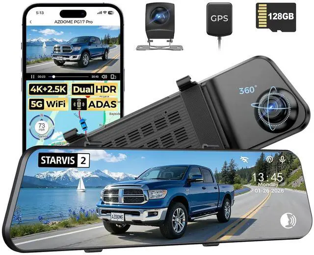 Main image of PG17 Pro STARVIS 2 Mirror Dash Cam Front and Rear with IMX678, ADAS 12" Rear View Mirror Camera, 4K+ 2.5K Dual HDR Dash Camera for Cars, 5.8GHz WiFi Car Camera with 128GB Card Voice Control GPS