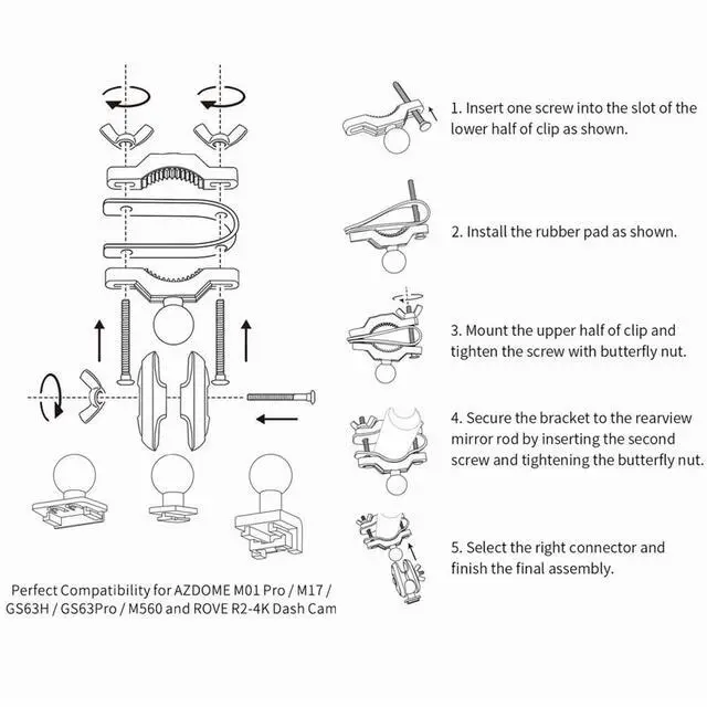 Alt view image 5 of 6 - Dash Camera Mirror Mount Holder Kit, Dash Cam Mount for M01 Pro, M01 Max, GS63H, GS63H Pro, GS63Pro Car Camera