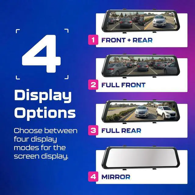Alt view image 4 of 7 - PG17 2CH Mirror Dash Cam 4K - 12" Touch Screen - 24H Parking Mode - Mirror Dash Cam - Minimize Blind Spots - Built-in GPS & WiFi - Reverse Assist - Supports Voice Command