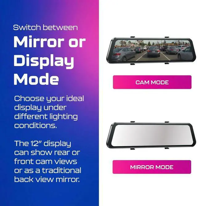 Alt view image 6 of 7 - PG17 2CH Mirror Dash Cam 4K - 12" Touch Screen - 24H Parking Mode - Mirror Dash Cam - Minimize Blind Spots - Built-in GPS & WiFi - Reverse Assist - Supports Voice Command