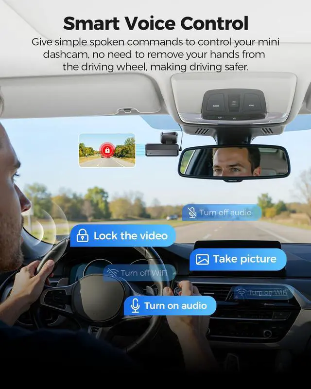 Alt view image 3 of 7 - 4K Dash Cam Front, Voice Control Dash Camera for Cars, WiFi 6 Mini Dashcam with APP Live Chat Support, Car Camera, Loop Recording, G-Sensor, 24H Parking Mode, Support 256GB Max Easy to Install