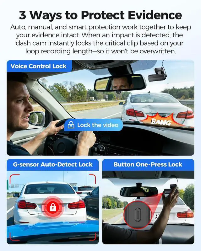 Alt view image 4 of 7 - 4K Dash Cam Front, Voice Control Dash Camera for Cars, WiFi 6 Mini Dashcam with APP Live Chat Support, Car Camera, Loop Recording, G-Sensor, 24H Parking Mode, Support 256GB Max Easy to Install
