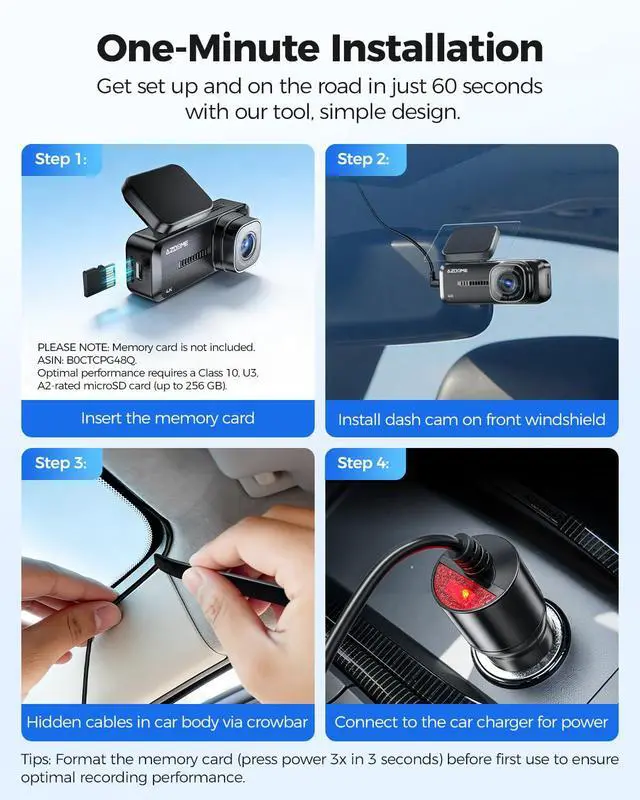 Alt view image 6 of 7 - 4K Dash Cam Front, Voice Control Dash Camera for Cars, WiFi 6 Mini Dashcam with APP Live Chat Support, Car Camera, Loop Recording, G-Sensor, 24H Parking Mode, Support 256GB Max Easy to Install