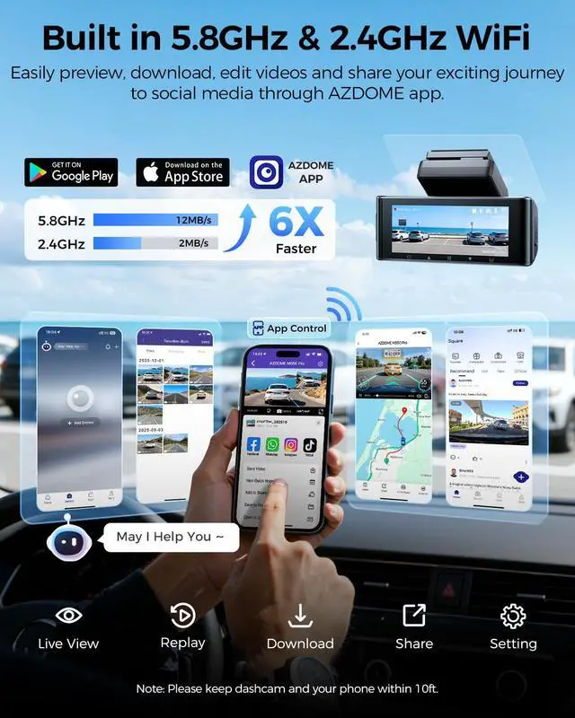 Alt view image 4 of 7 - ADAS Dash Cam Front and Rear, 4K+2.5K UHD Dash Camera for Cars, 64GB Card Included, Voice Control, Bulit-in 5.8GHz Wi-Fi GPS, 3.19'' IPS Screen Dashcam, Night Vision, 24H Parking Mode M550 Pro