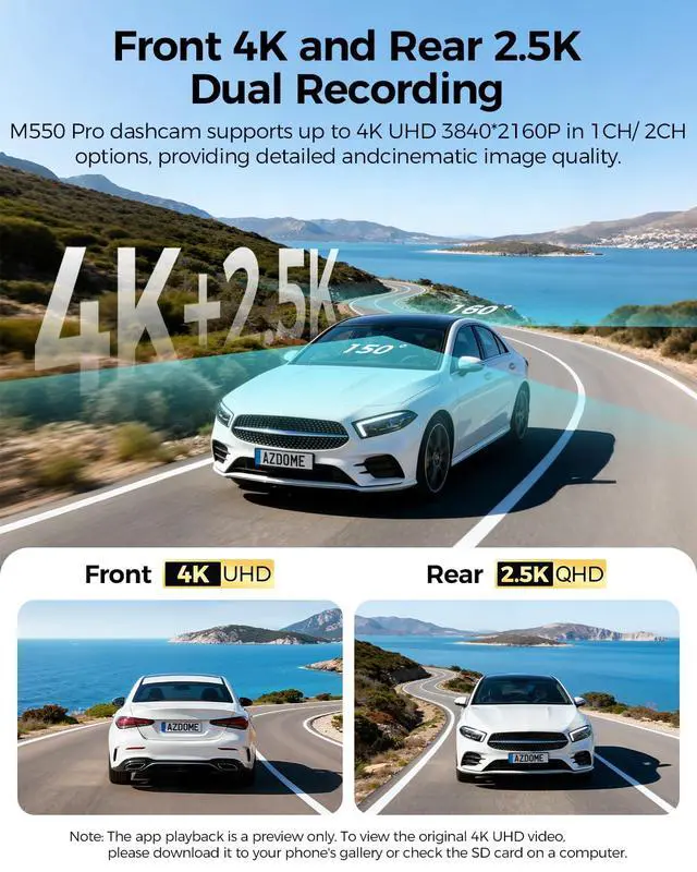 Alt view image 3 of 7 - ADAS Dash Cam Front and Rear, 4K+2.5K UHD Dash Camera for Cars, 64GB Card Included, Voice Control, Bulit-in 5.8GHz Wi-Fi GPS, 3.19'' IPS Screen Dashcam, Night Vision, 24H Parking Mode M550 Pro