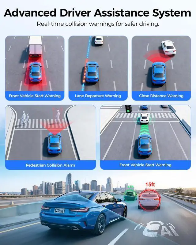 Alt view image 5 of 7 - ADAS Dash Cam Front and Rear, 4K+2.5K UHD Dash Camera for Cars, 64GB Card Included, Voice Control, Bulit-in 5.8GHz Wi-Fi GPS, 3.19'' IPS Screen Dashcam, Night Vision, 24H Parking Mode M550 Pro
