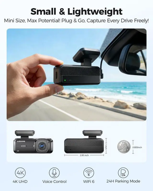Alt view image 2 of 7 - 4K Dash Cam Front, Voice Control Dash Camera for Cars, WiFi 6 Mini Dashcam with APP Live Chat Support, Car Camera, Loop Recording, G-Sensor, 24H Parking Mode, Support 256GB Max Easy to Install