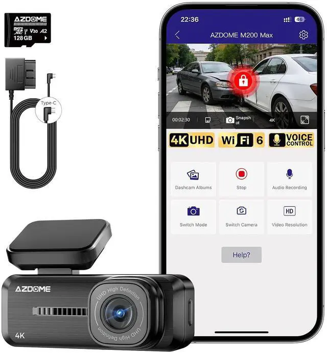 Main image of M200 Max with 128GB MicroSD Card+OBD Hardwire Kit, Quick Setup 24/7 Parking Mode & Larger Storage Capacity