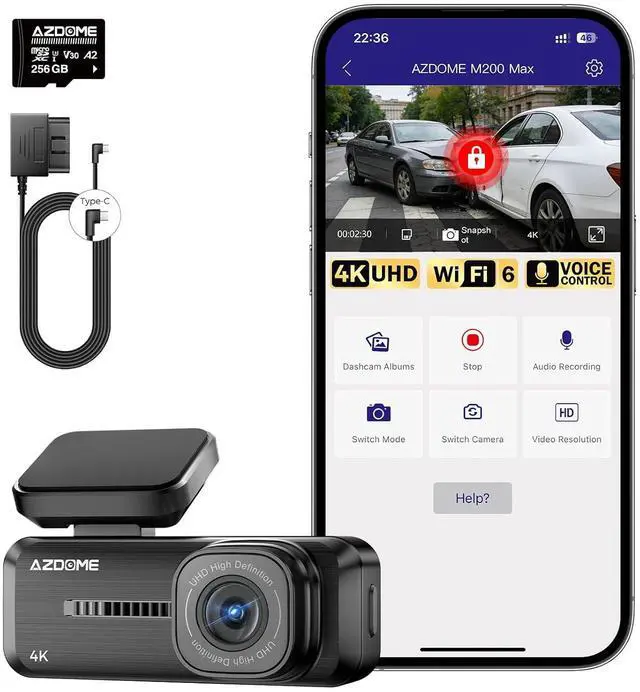 Main image of M200 Max with 256GB MicroSD Card+OBD Hardwire Kit, Quick Setup 24/7 Parking Mode & Larger Storage Capacity
