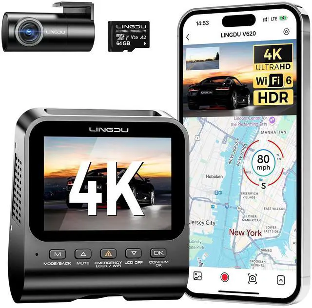 Main image of 4K Dash Cam Front and Rear, WiFi6 Dash Camera for Cars, HDR Dashcam with Voice Control ADAS GPS, Night Vision, Motion Detection 24H Parking Mode, Advanced Timeline Playback APP, 64GB Card Included