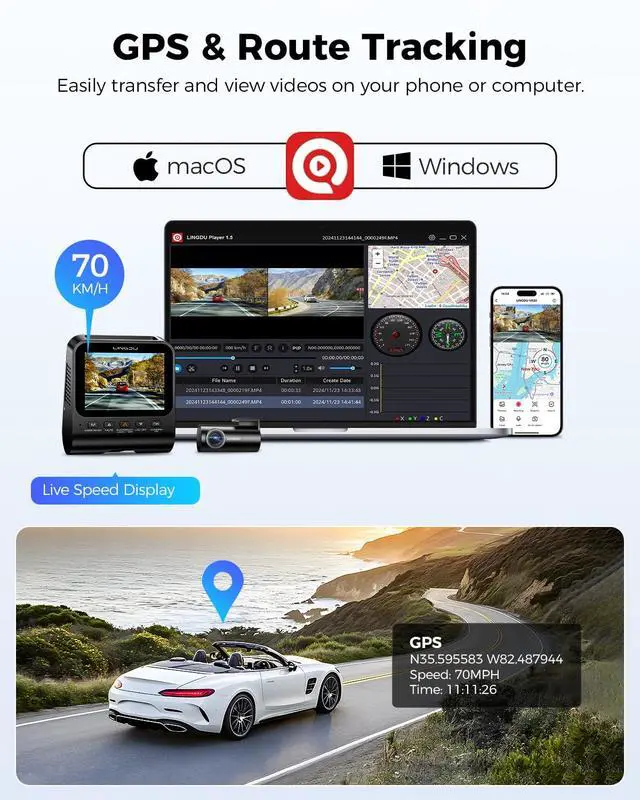 Alt view image 7 of 7 - 4K Dash Cam Front and Rear, WiFi6 Dash Camera for Cars, HDR Dashcam with Voice Control ADAS GPS, Night Vision, Motion Detection 24H Parking Mode, Advanced Timeline Playback APP, 64GB Card Included