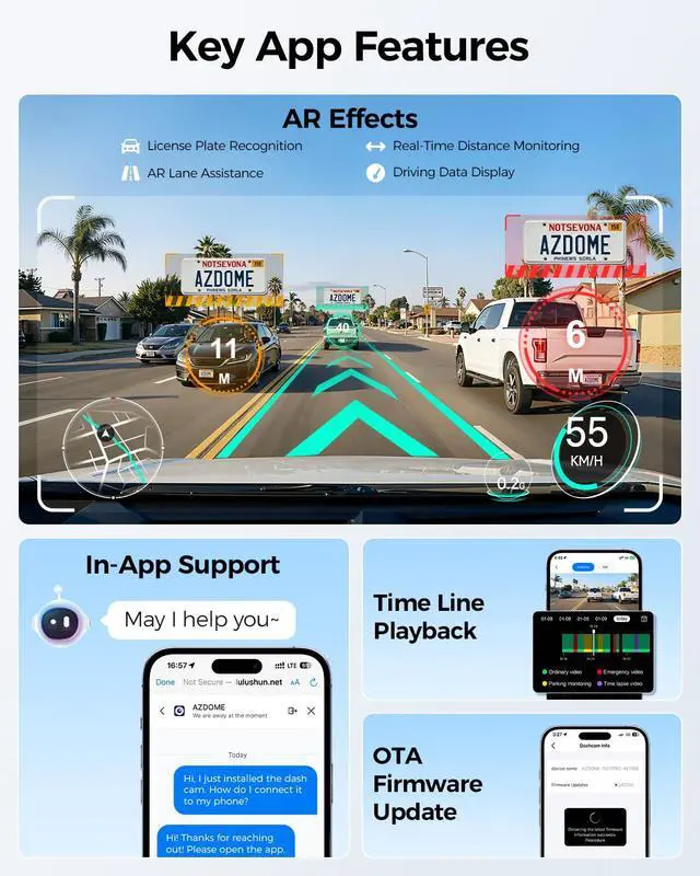 Alt view image 2 of 7 - 4K+4K Mirror Dash Cam Front and Rear with AR effects, ADAS Rear View Mirror Camera, STARVIS 2 12" Rearview Mirror Dashcam with Dual HDR, 5.8GHz WiFi, Voice Control, GPS, 128GB Card (PG17 Ultra)