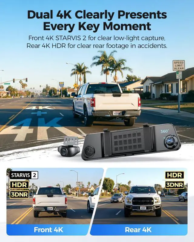 Alt view image 5 of 7 - 4K+4K Mirror Dash Cam Front and Rear with AR effects, ADAS Rear View Mirror Camera, STARVIS 2 12" Rearview Mirror Dashcam with Dual HDR, 5.8GHz WiFi, Voice Control, GPS, 128GB Card (PG17 Ultra)