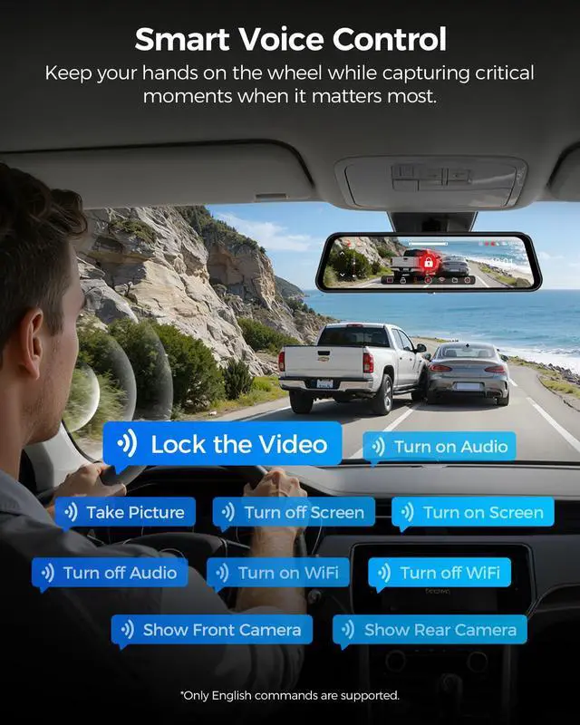 Alt view image 7 of 7 - 4K+4K Mirror Dash Cam Front and Rear with AR effects, ADAS Rear View Mirror Camera, STARVIS 2 12" Rearview Mirror Dashcam with Dual HDR, 5.8GHz WiFi, Voice Control, GPS, 128GB Card (PG17 Ultra)