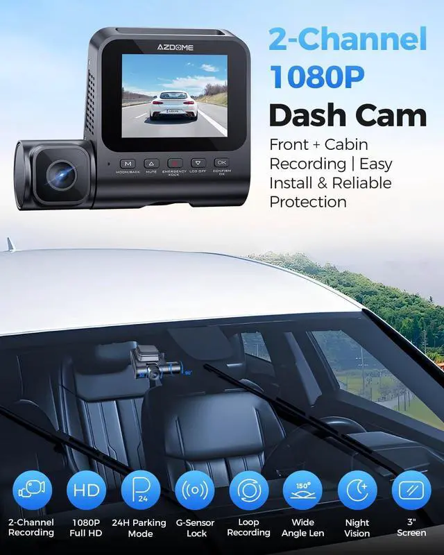 Alt view image 2 of 7 - V600 1080P Dual Dash Camera for Cars, 3'' Screen Dash Cam Front and Inside, Loop Recording, IR Night Vision Dashcam, G-Sensor, Car Dash Cam with 24/7 Parking Mode, Support 128GB (Matte Black)
