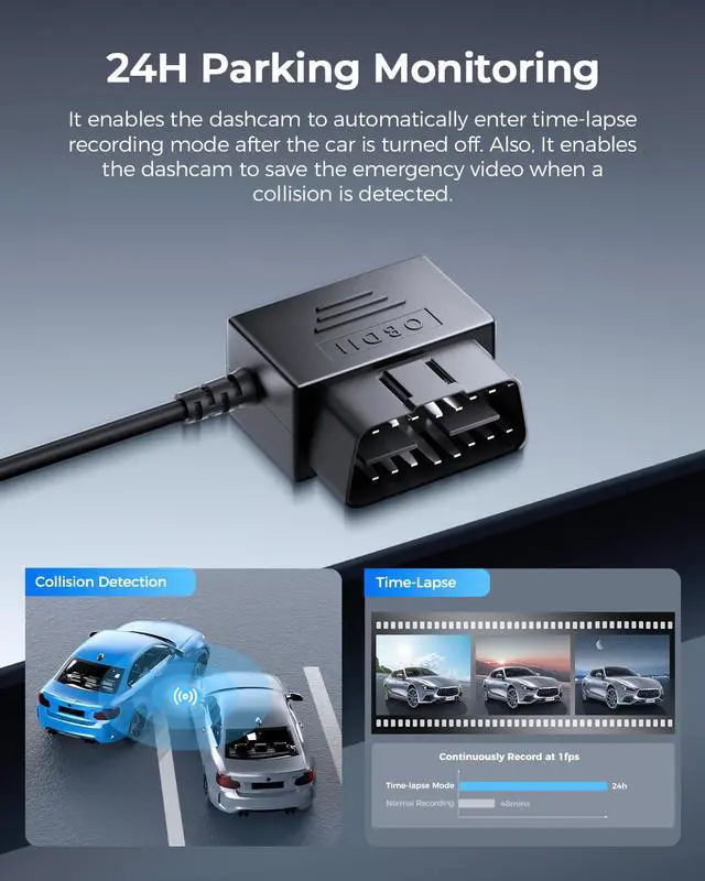 Alt view image 3 of 6 - Mini-USB Port OBD Hardwire Kit for Dash Cam, Easy to Install, Support Parking Mode for Car Camera 11FT 12V-24V to 5V, Low Voltage Protection