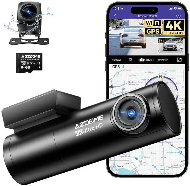 Main image of M300S 4K Ultra HD Dual Dash Cam Front and Rear, Free 64GB Card, Built-in WiFi GPS Voice Control Car Camera, Night Vision, ADAS, 24 Hours Parking Monitor, Loop Recording (Matte Black)