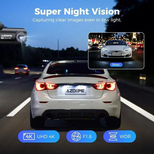 Alt view image 5 of 7 - M300S 4K Ultra HD Dual Dash Cam Front and Rear, Free 64GB Card, Built-in WiFi GPS Voice Control Car Camera, Night Vision, ADAS, 24 Hours Parking Monitor, Loop Recording (Matte Black)