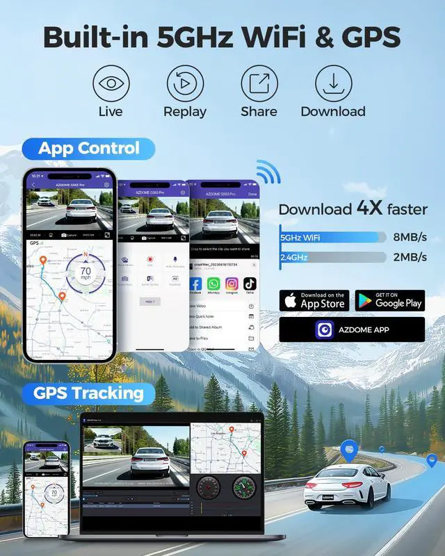 Alt view image 5 of 7 - 4K HDR Dash Cam with No-Light Full-Color Night Vision, 128GB eMMC, ADAS, 4K+1080P Dashcam Front and Rear, 5GHz WiFi GPS 24H Parking Mode Car Camera, GS63Pro