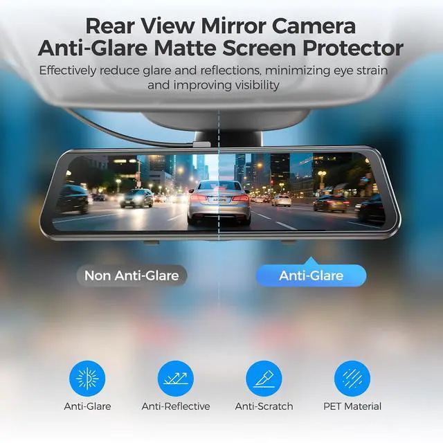 Alt view image 2 of 7 - 12" HD & Anti-Glare Film for Rear View Mirror Camera, Car Interior Rearview Mirror Anti-Scratch Sticker Safe Driving Protective Film (4 Pieces in Pack, Suitable for PG17, PG17 Max and PG17 Pro)
