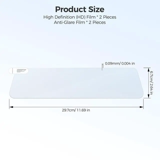 Alt view image 3 of 7 - 12" HD & Anti-Glare Film for Rear View Mirror Camera, Car Interior Rearview Mirror Anti-Scratch Sticker Safe Driving Protective Film (4 Pieces in Pack, Suitable for PG17, PG17 Max and PG17 Pro)