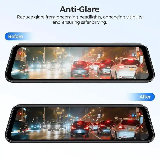 Alt view image 5 of 7 - 12" HD & Anti-Glare Film for Rear View Mirror Camera, Car Interior Rearview Mirror Anti-Scratch Sticker Safe Driving Protective Film (4 Pieces in Pack, Suitable for PG17, PG17 Max and PG17 Pro)