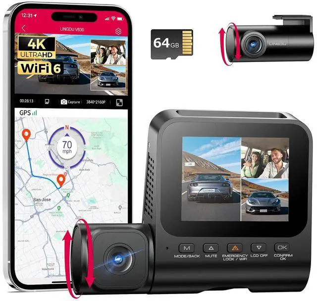 Main image of 3 Channel 4K Dash Cam, Dash Camera for Cars, 4K+1080P+1080P Front Inside and Rear Triple Car Camera, Built-in WiFi 6 GPS, 24H Parking Mode, WDR Night Vision, Free 64GB Card V630 Dash Cam