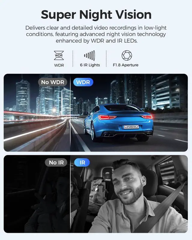 Alt view image 6 of 7 - 3 Channel 4K Dash Cam, Dash Camera for Cars, 4K+1080P+1080P Front Inside and Rear Triple Car Camera, Built-in WiFi 6 GPS, 24H Parking Mode, WDR Night Vision, Free 64GB Card V630 Dash Cam