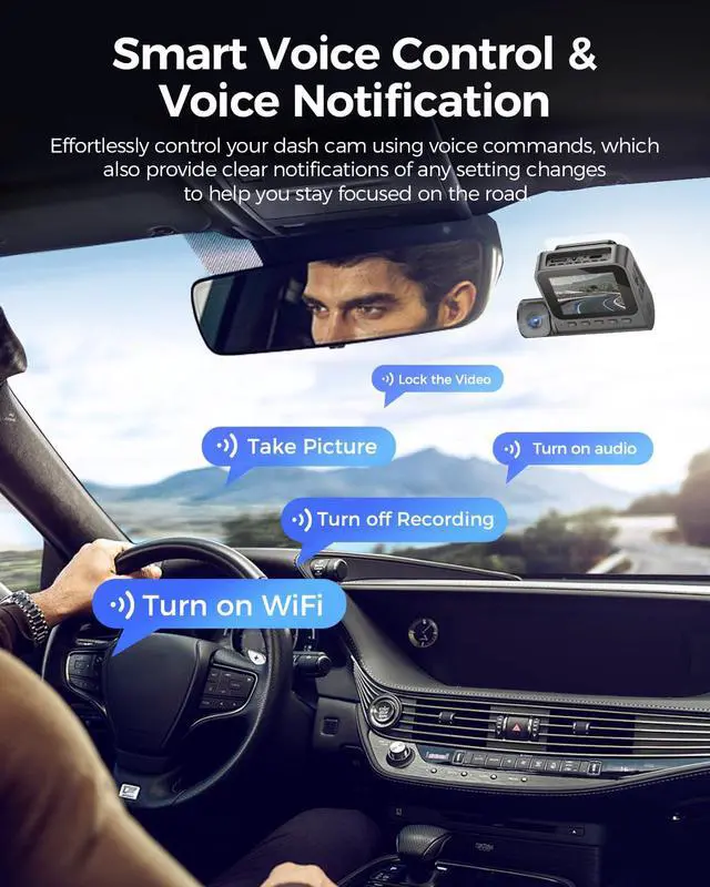 Alt view image 7 of 7 - 3 Channel 4K Dash Cam, Dash Camera for Cars, 4K+1080P+1080P Front Inside and Rear Triple Car Camera, Built-in WiFi 6 GPS, 24H Parking Mode, WDR Night Vision, Free 64GB Card V630 Dash Cam