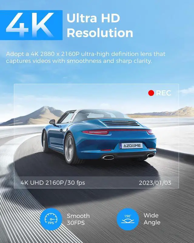 Alt view image 2 of 7 - M63 Lite 4K Dash Cam Front, 2160P Car Camera with Night Vision WDR, 3 Inch IPS Screen Dash Camera Built-in WiFi, G Sensor Loop Recording 24H Parking Mode, Super Capacitor Time Screen Saver