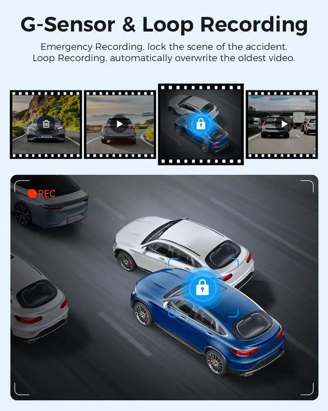 Alt view image 5 of 7 - M63 Lite 4K Dash Cam Front, 2160P Car Camera with Night Vision WDR, 3 Inch IPS Screen Dash Camera Built-in WiFi, G Sensor Loop Recording 24H Parking Mode, Super Capacitor Time Screen Saver